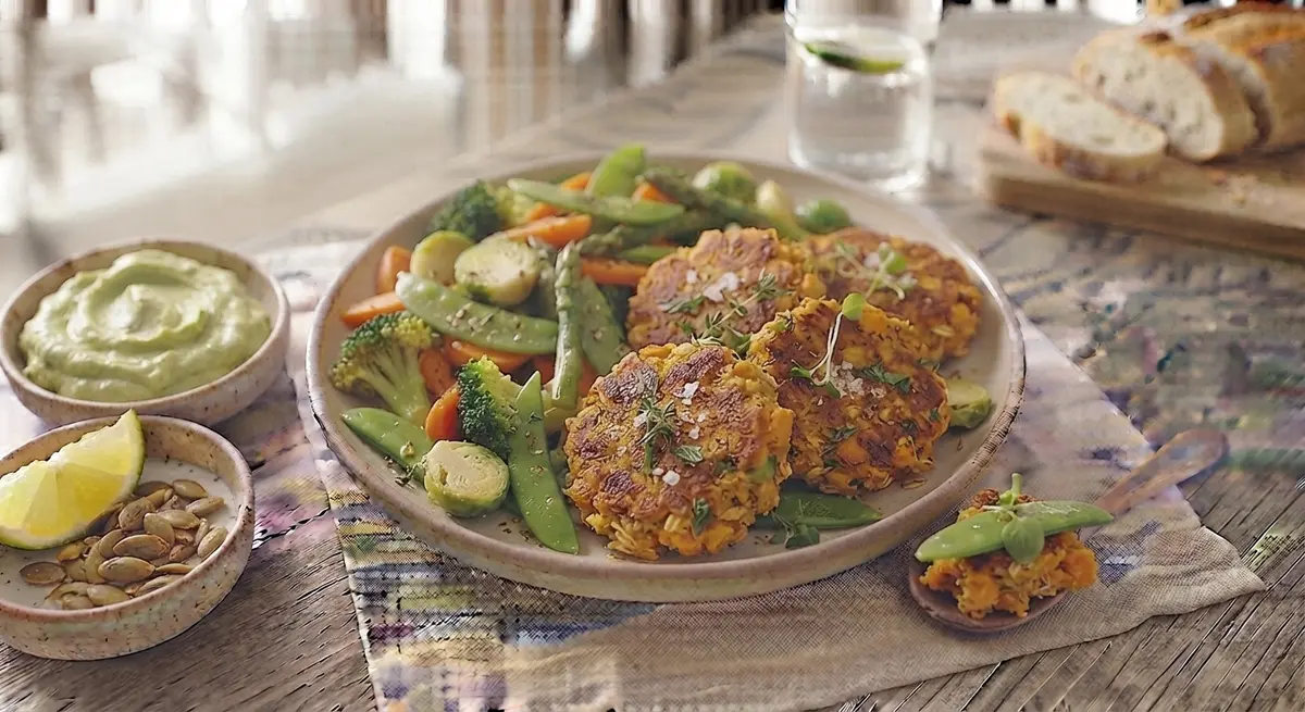 Savory Sweet Potato Oatcakes + Steamed Veggies